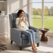 Fauteuil relax Dorria inclinable avec repose-pieds tissu effet lin gris