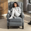 Fauteuil relax Dorria inclinable avec repose-pieds tissu effet lin gris