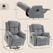 Fauteuil Camier releveur massage chauffage lombaire gris clair