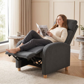 Fauteuil relax Melises inclinable avec repose-pieds tissu effet lin gris foncé