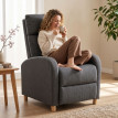 Fauteuil relax Melises inclinable avec repose-pieds tissu effet lin gris foncé