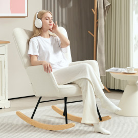 Fauteuil à bascule Éluousur design bouclette blanc