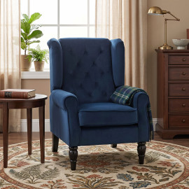Fauteuil Melrouys Chesterfield à oreilles bleu marine