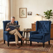 Fauteuil Melrouys Chesterfield à oreilles bleu marine