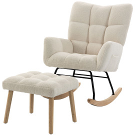 Fauteuil à bascule Dorroelle repose-pieds bouclette crème