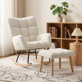 Fauteuil à bascule Dorroelle repose-pieds bouclette crème