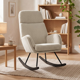 Fauteuil à bascule Celer velours côtelé confortable beige