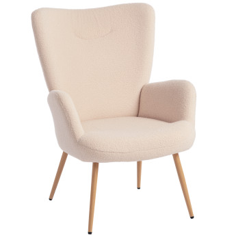 Fauteuil Ilmont bouclette design à oreilles beige
