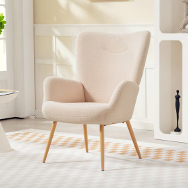Fauteuil Ilmont bouclette design à oreilles beige