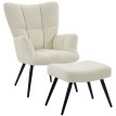 Fauteuil Rossetays avec repose pieds design bouclette crème noir