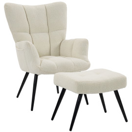 Fauteuil Rossetays avec repose pieds design bouclette crème noir