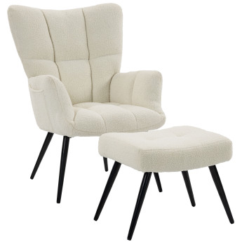 Fauteuil Rossetays avec repose pieds design bouclette crème noir