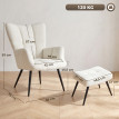 Fauteuil Rossetays avec repose pieds design bouclette crème noir