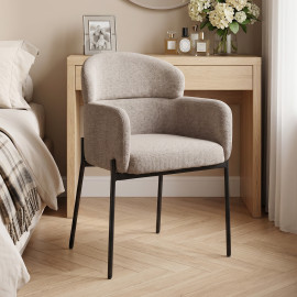 Fauteuil Lorvaory design néo rétro enveloppant métal tissu taupe