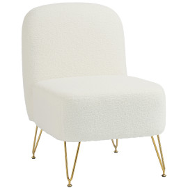 Carriou fauteuil lounge bouclette piètement doré blanc