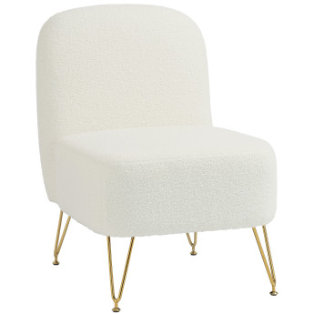 Carriou fauteuil lounge bouclette piètement doré blanc