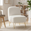 Carriou fauteuil lounge bouclette piètement doré blanc
