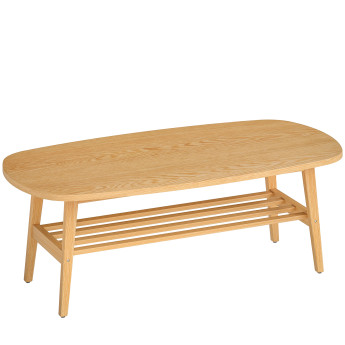 Table basse Caenne design ovale étagère bois naturel