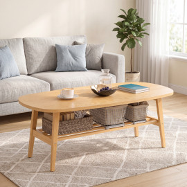 Table basse Caenne design ovale étagère bois naturel
