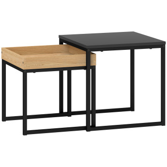 Table basse Garone gigogne carrée acier MDF noir