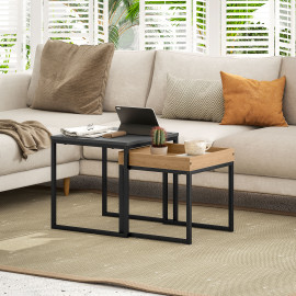 Table basse Garone gigogne carrée acier MDF noir