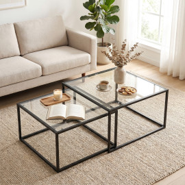 Produit Velsereer tables basses gigognes métal et verre noir