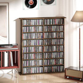 Étagère de rangement Amouac CD DVD 16 compartiments effet bois vieilli