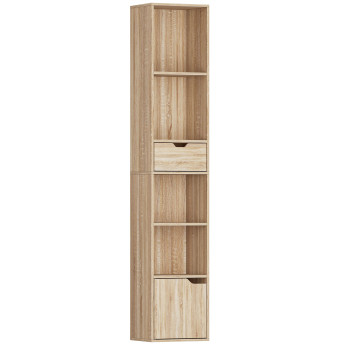 Étagère bibliothèque colonne Baeay rangement étroit effet bois naturel