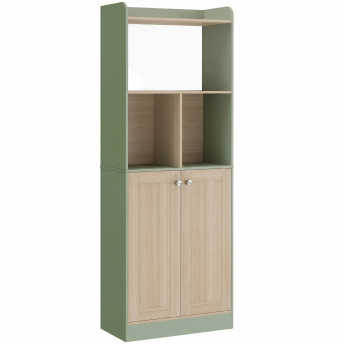 Bibliothèque Merisiie 5 niveaux 2 portes bois naturel vert
