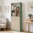 Bibliothèque Merisiie 5 niveaux 2 portes bois naturel vert