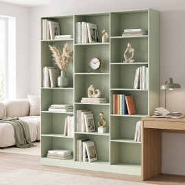 Sais bibliothèque 6 niveaux 17 compartiments vert d'eau