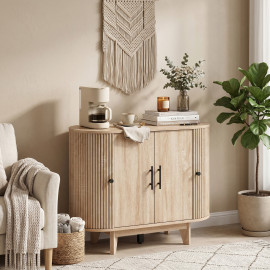 Buffet Esusur design ovale cannelé 4 portes chêne clair