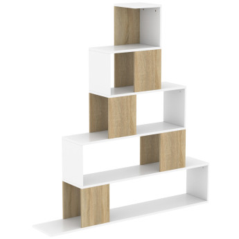 Bibliothèque Leertein étagère géométrique 5 niveaux blanc bois naturel
