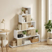 Bibliothèque Leertein étagère géométrique 5 niveaux blanc bois naturel