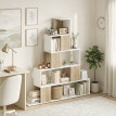 Bibliothèque Leertein étagère géométrique 5 niveaux blanc bois naturel