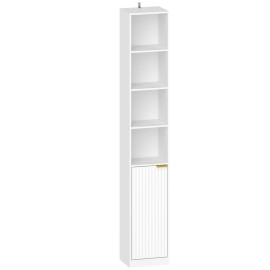 Meuble colonne Calselac bibliothèque rangement design cannelé blanc et doré