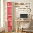 Meuble colonne Calselac bibliothèque rangement design cannelé blanc et doré