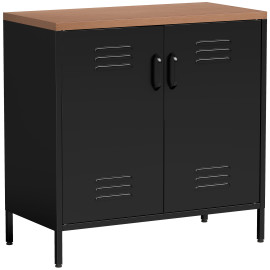Oleloor Buffet métal bois 2 portes étagère noir