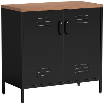 Oleloor Buffet métal bois 2 portes étagère noir