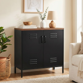 Oleloor Buffet métal bois 2 portes étagère noir