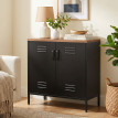 Oleloor Buffet métal bois 2 portes étagère noir