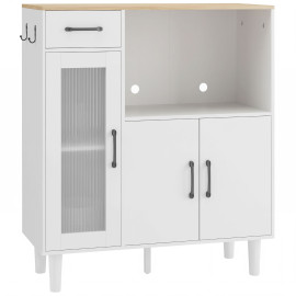 Meuble micro-ondes Garaenin buffet rangement niche tiroir blanc chêne