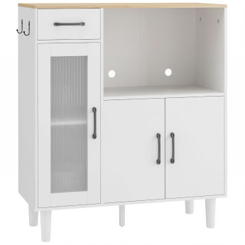 Meuble micro-ondes Garaenin buffet rangement niche tiroir blanc chêne