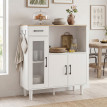 Meuble micro-ondes Garaenin buffet rangement niche tiroir blanc chêne