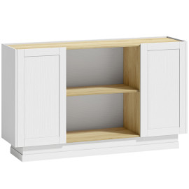 Buffet Julriine design bois naturel blanc 2 portes niches meuble TV