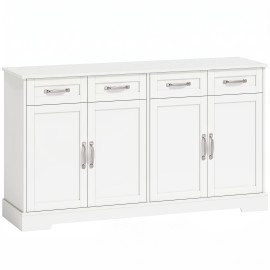Saolmont Buffet de rangement 4 portes 4 tiroirs étagères blanc