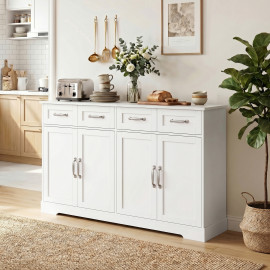 Saolmont Buffet de rangement 4 portes 4 tiroirs étagères blanc