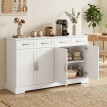 Saolmont Buffet de rangement 4 portes 4 tiroirs étagères blanc