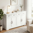 Saolmont Buffet de rangement 4 portes 4 tiroirs étagères blanc