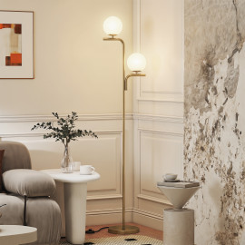 Lampadaire Felaen design néo rétro double globe métal doré